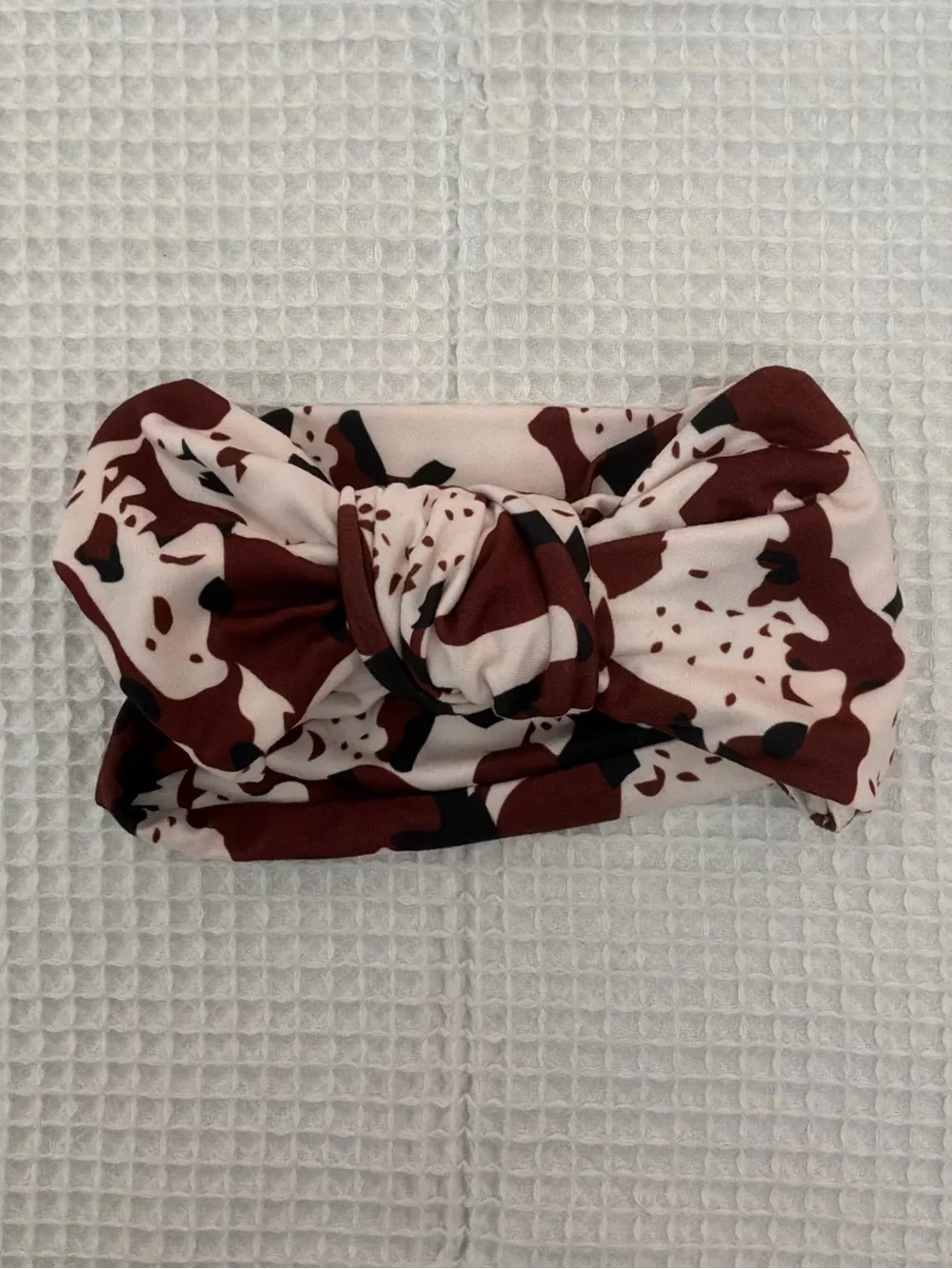 Neutral Cream & Brown Cow Print Baby Headwrap Bow
